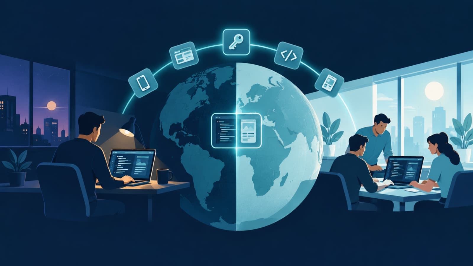 Founder in North America and a development team in India connected across time zones by a shared product roadmap
